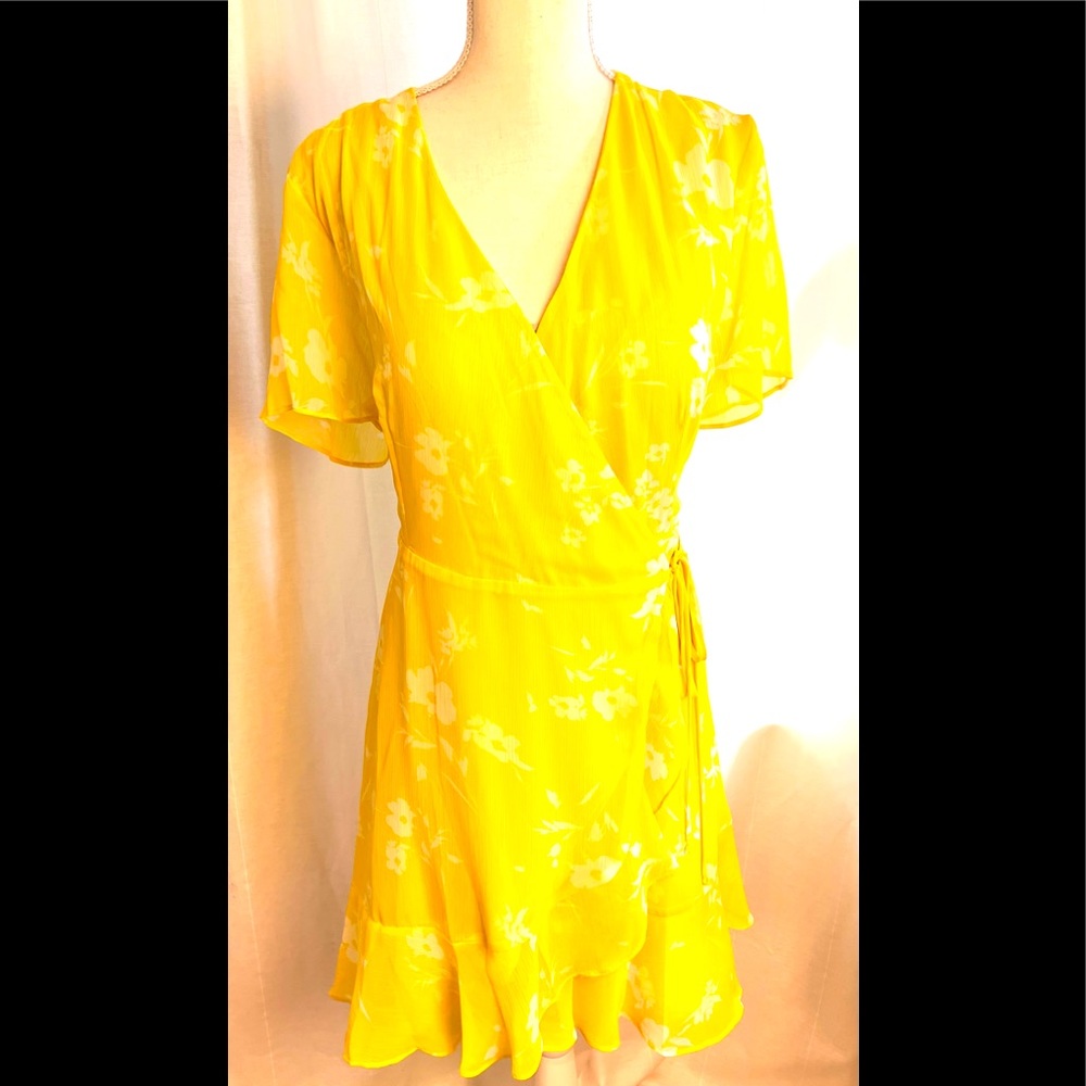 Beautiful yellow very flattering wrap dress